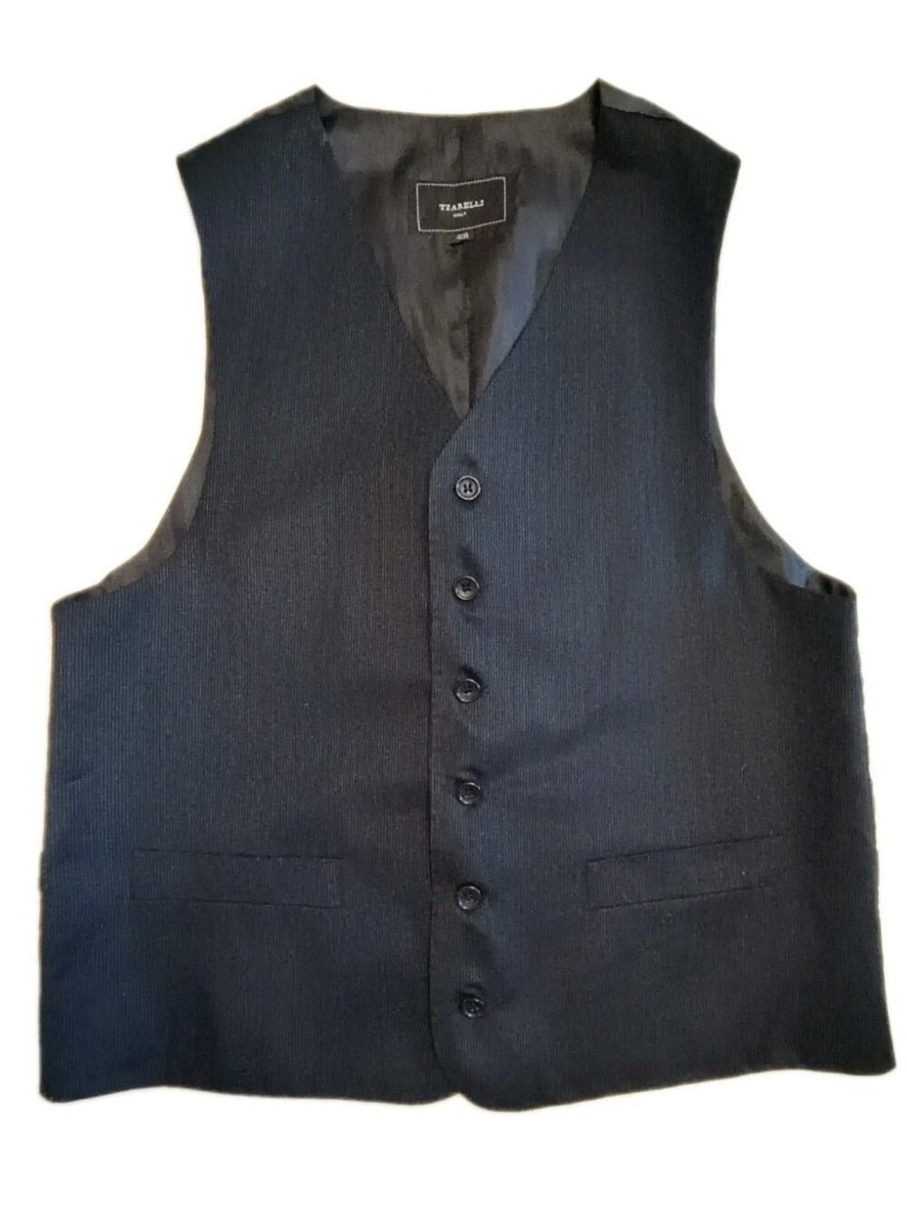 Tzarelli Dress Vest Waistcoat Mens 40R Striped  Navy Blue 6 Button Italy